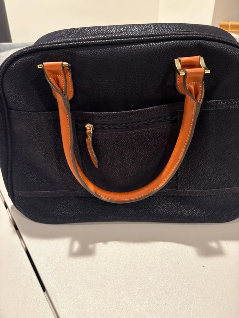 Women’s Navy weekender bag  with Brown Leather Handles and Trim - Picture 6 of 8